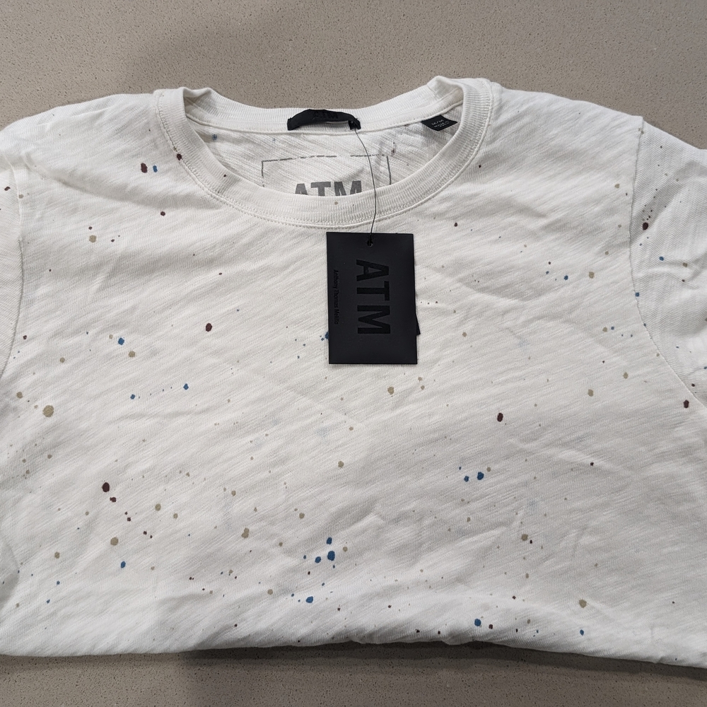 ATM Anthony Thomas Melillo White T-Shirt with Colorful Speckles